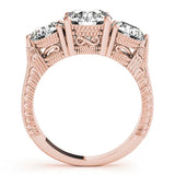 Rose gold Three-Stone Round Cut Milgrain Band Prong Setting Ring 2