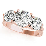 Rose gold Three-Stone Round Cut Milgrain Band Prong Setting Ring