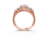 Rose gold Three-Stone Round Cut Milgrain Band Prong Setting Ring_21