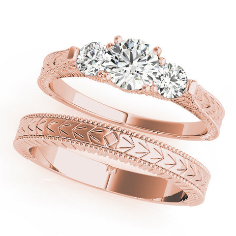 Rose gold Three-Stone Round Cut Milgrain Band with Prong Setting 1