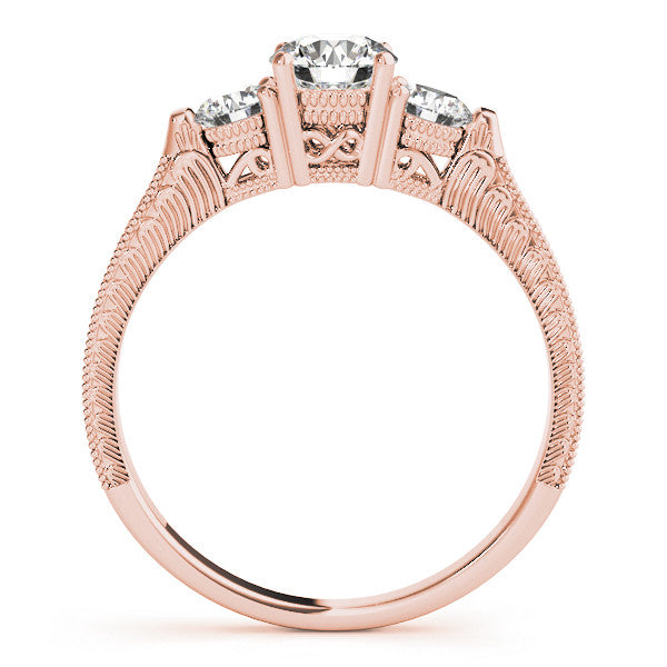 Rose gold Three-Stone Round Cut Milgrain Band with Prong Setting 2