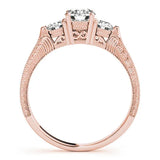 Rose gold Three-Stone Round Cut Milgrain Band with Prong Setting 2
