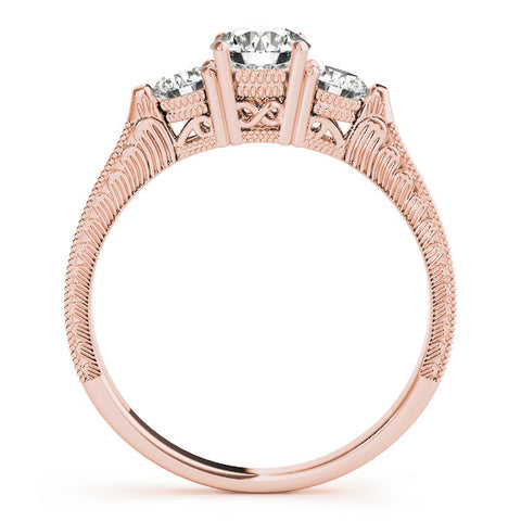Rose gold Three-Stone Round Cut Milgrain Band with Prong Setting 2
