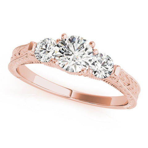 Rose gold Three-Stone Round Cut Milgrain Band with Prong Setting