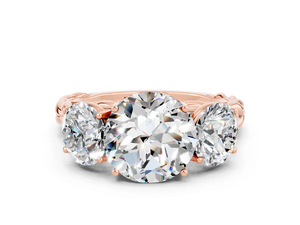 Rose gold Three-Stone Round Cut Moissanite Braided Band Ring with Four-Prong Setting