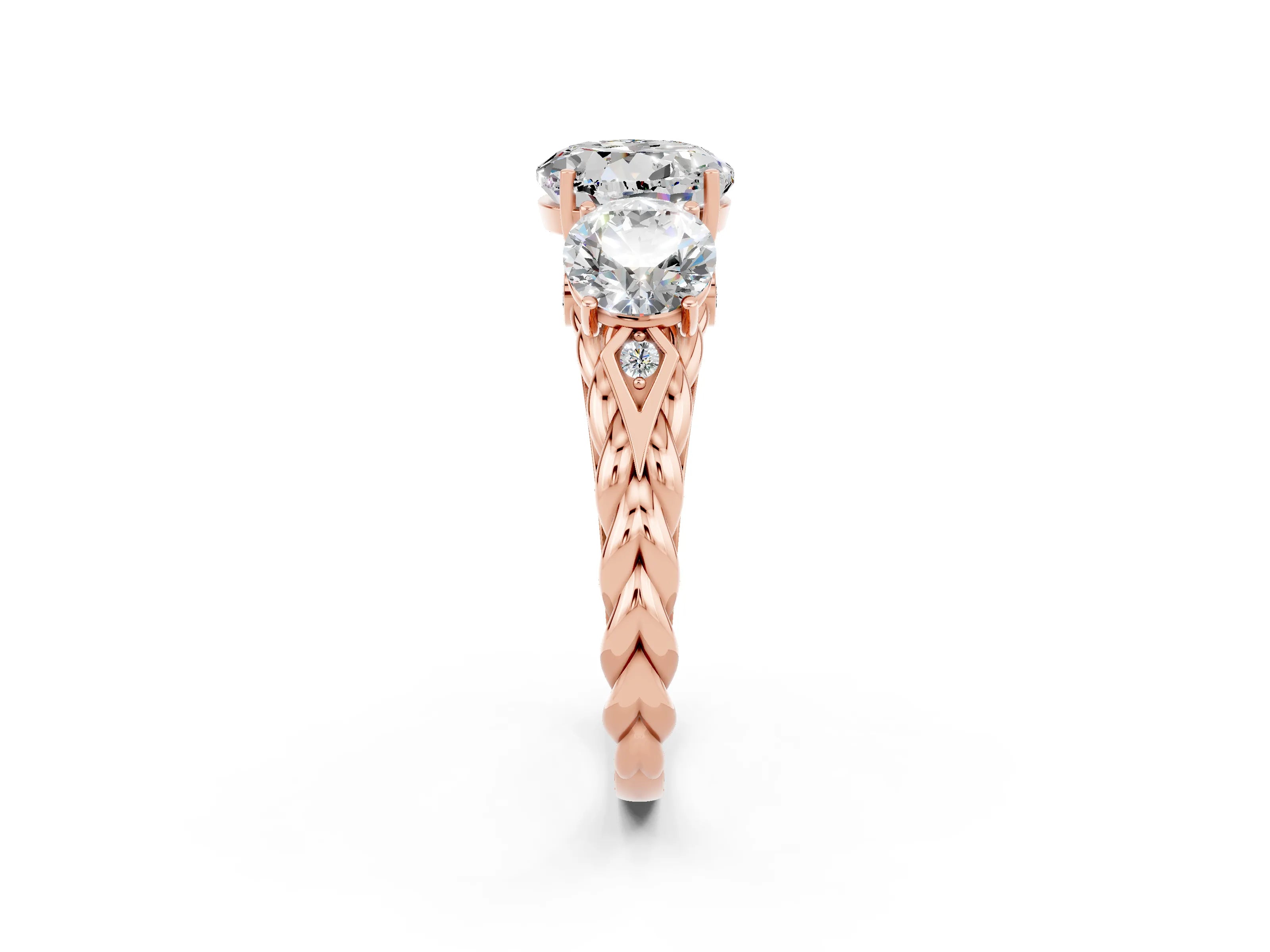 Rose gold Three-Stone Round Cut Moissanite Braided Band Ring with Four-Prong Setting_14