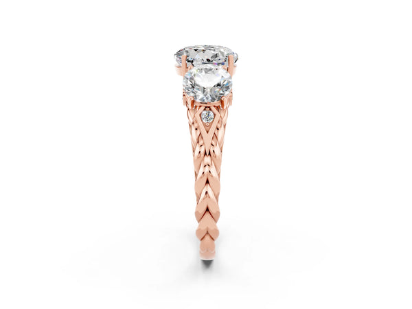 Rose gold Three-Stone Round Cut Moissanite Braided Band Ring with Four-Prong Setting