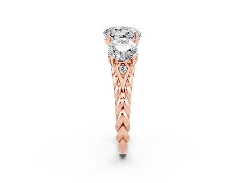 Rose gold Three-Stone Round Cut Moissanite Braided Band Ring with Four-Prong Setting_14