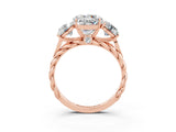 Rose gold Three-Stone Round Cut Moissanite Braided Band Ring with Four-Prong Setting_15
