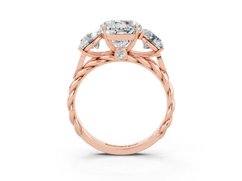Rose gold Three-Stone Round Cut Moissanite Braided Band Ring with Four-Prong Setting_15