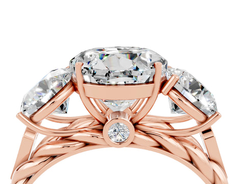 Rose gold Three-Stone Round Cut Moissanite Braided Band Ring with Four-Prong Setting_16