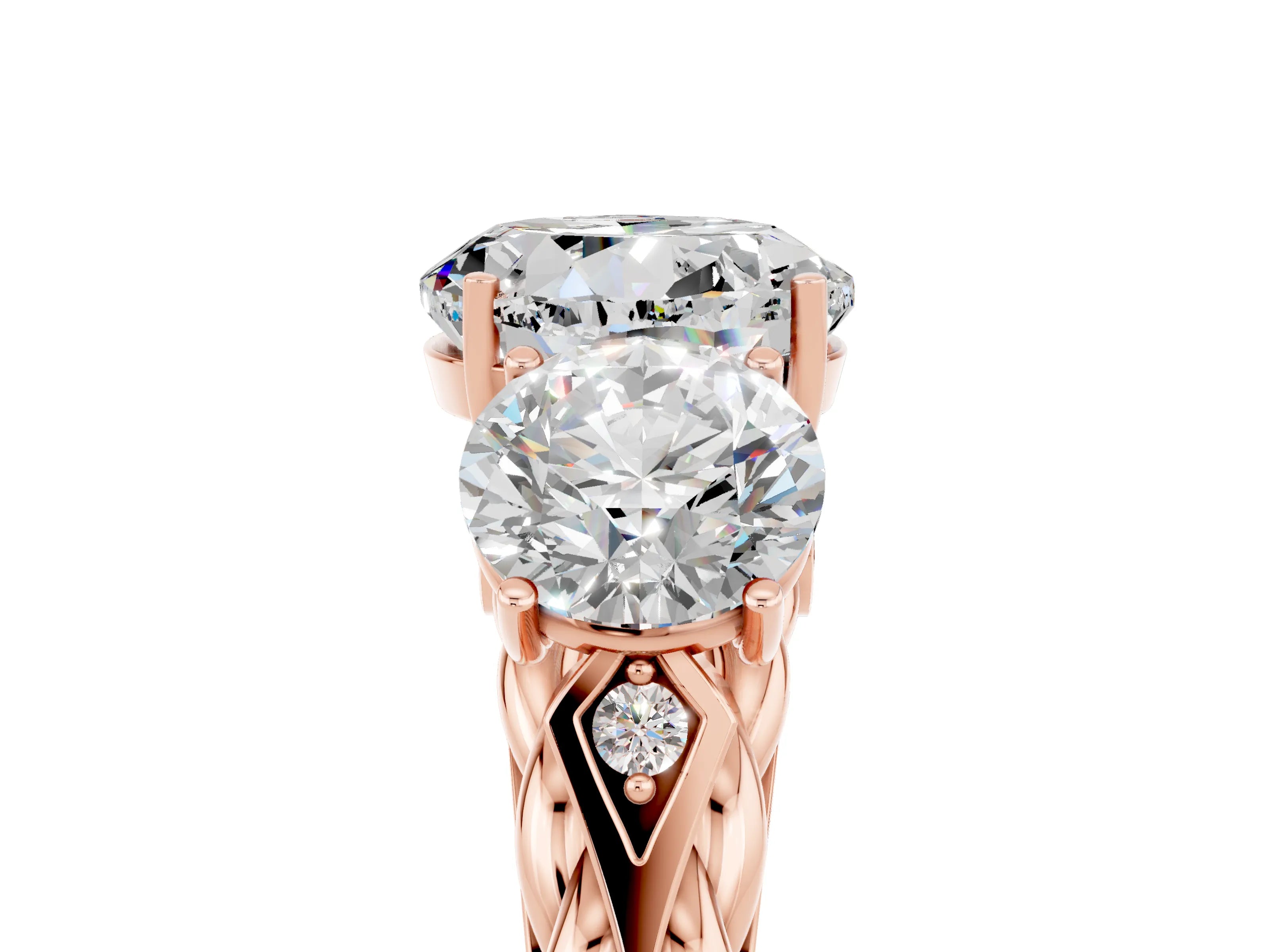 Rose gold Three-Stone Round Cut Moissanite Braided Band Ring with Four-Prong Setting_17