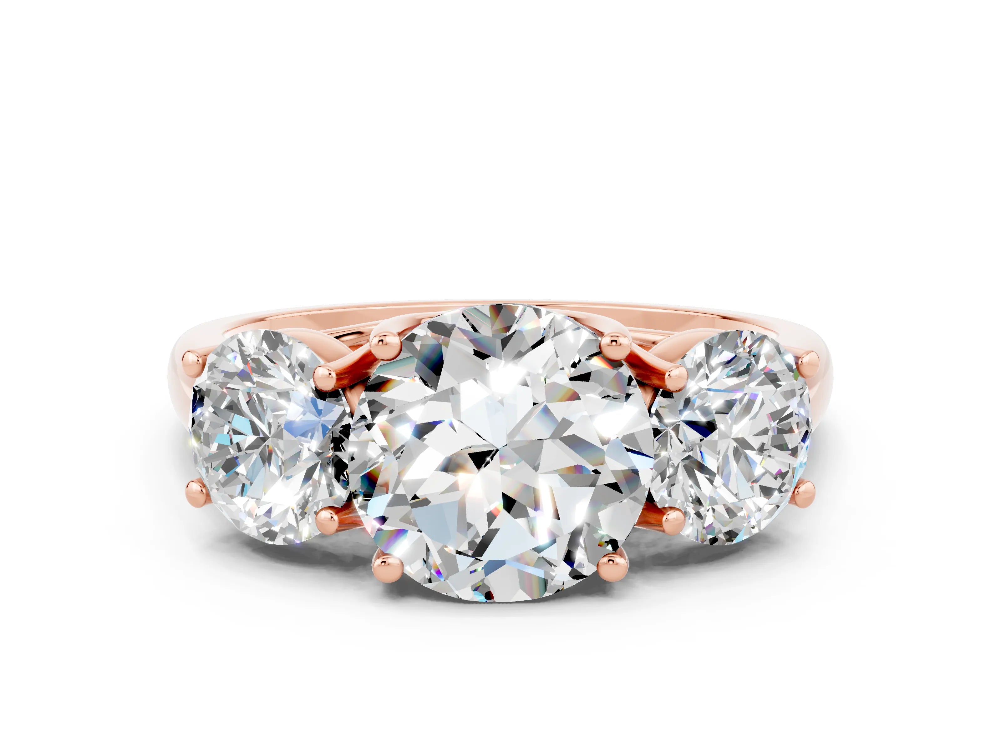 Rose gold Three-Stone Round Cut Moissanite Engagement Ring with Prong Setting