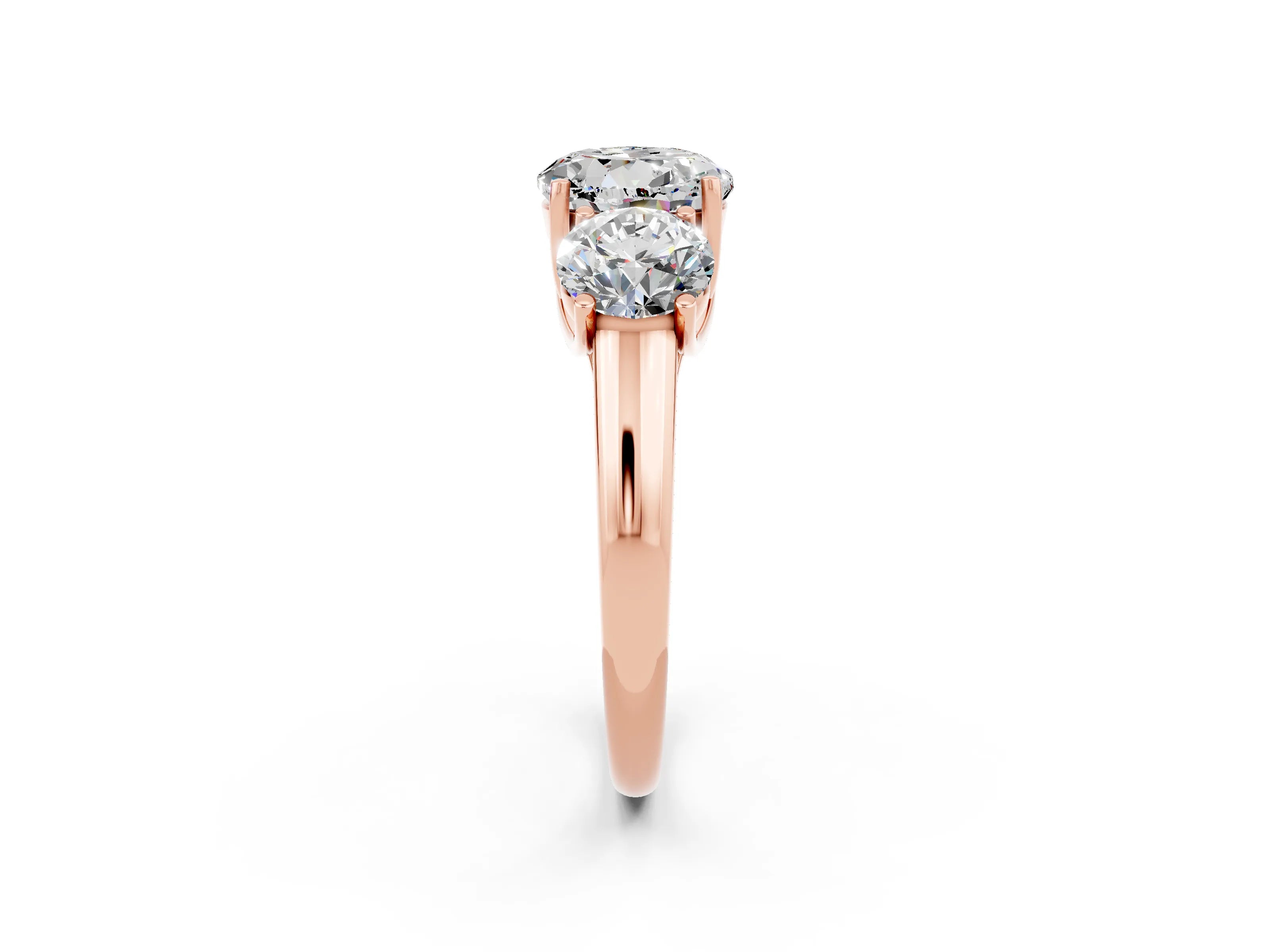 Rose gold Three-Stone Round Cut Moissanite Engagement Ring with Prong Setting_2