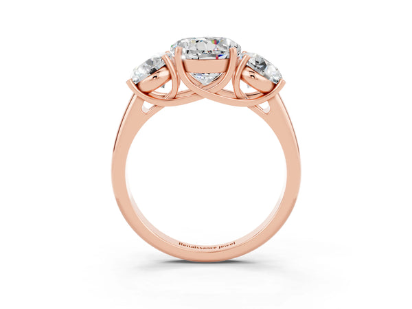 Rose gold Three-Stone Round Cut Moissanite Engagement Ring with Prong Setting