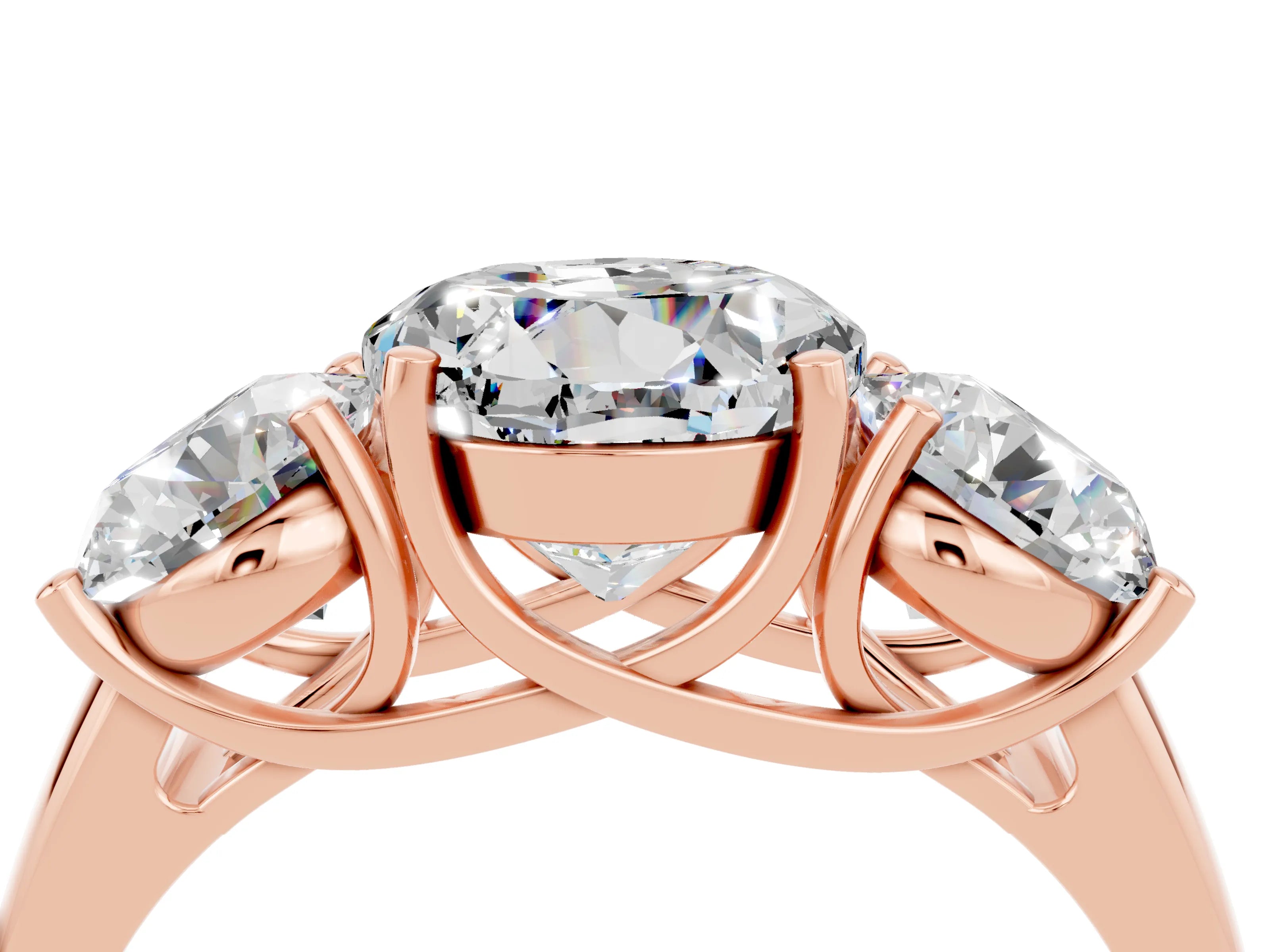 Rose gold Three-Stone Round Cut Moissanite Engagement Ring with Prong Setting_4