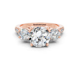 Rose gold Three-Stone Round Cut Moissanite Pavé Band with Four-Prong Setting