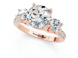 Rose gold Three-Stone Round Cut Moissanite Pavé Band with Four-Prong Setting_1