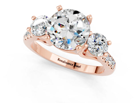 Rose gold Three-Stone Round Cut Moissanite Pavé Band with Four-Prong Setting_1