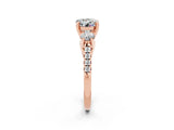 Rose gold Three-Stone Round Cut Moissanite Pavé Band with Four-Prong Setting_2