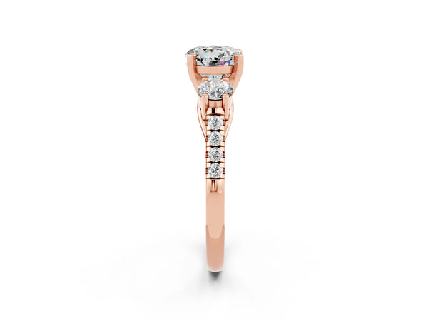 Rose gold Three-Stone Round Cut Moissanite Pavé Band with Four-Prong Setting