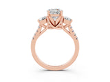 Rose gold Three-Stone Round Cut Moissanite Pavé Band with Four-Prong Setting_3