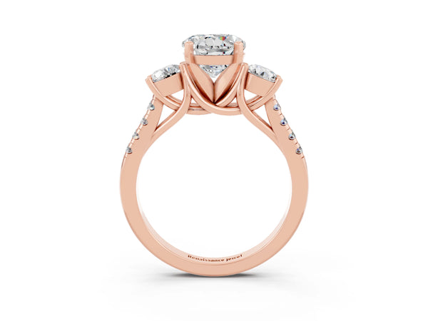 Rose gold Three-Stone Round Cut Moissanite Pavé Band with Four-Prong Setting