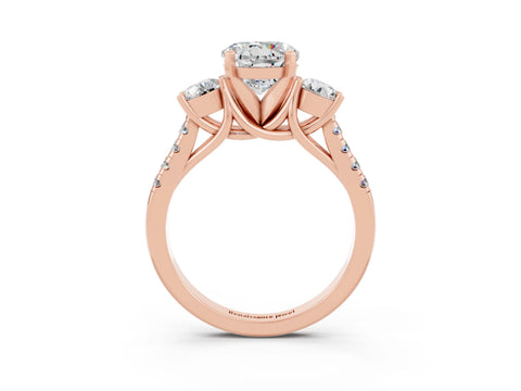 Rose gold Three-Stone Round Cut Moissanite Pavé Band with Four-Prong Setting_3