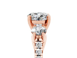 Rose gold Three-Stone Round Cut Moissanite Pavé Band with Four-Prong Setting_5