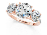 Rose gold Three-Stone Round Cut Moissanite Ring with Pavé Band and Prong Setting_13