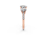 Rose gold Three-Stone Round Cut Moissanite Ring with Pavé Band and Prong Setting_14