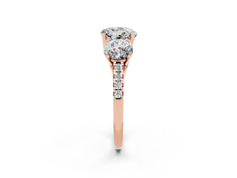 Rose gold Three-Stone Round Cut Moissanite Ring with Pavé Band and Prong Setting_14