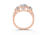 Rose gold Three-Stone Round Cut Moissanite Ring with Pavé Band and Prong Setting_15