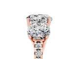 Rose gold Three-Stone Round Cut Moissanite Ring with Pavé Band and Prong Setting_17