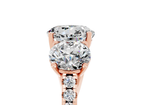 Rose gold Three-Stone Round Cut Moissanite Ring with Pavé Band and Prong Setting_17