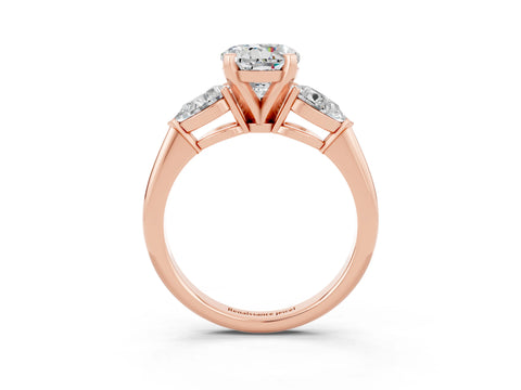Rose gold Three-Stone Round Cut Moissanite Ring with Pear Side Stones and Four-Prong Setting_3