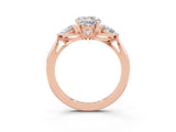 Rose gold Three-Stone Round Cut Moissanite Ring with Pear  Side Stones in Four-Prong Setting_15
