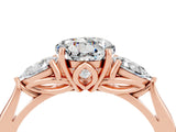 Rose gold Three-Stone Round Cut Moissanite Ring with Pear  Side Stones in Four-Prong Setting_16