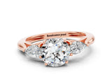 Rose gold Three-Stone Round Cut Moissanite Ring with Pear  Side Stones in Four-Prong Setting_36