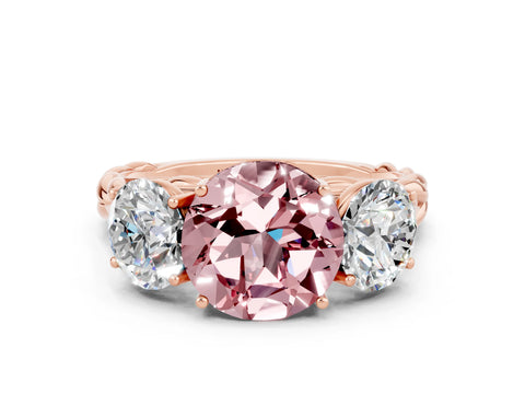 Rose gold Three-Stone Round Cut Morganite Braided Band Ring with Four-Prong Setting_12