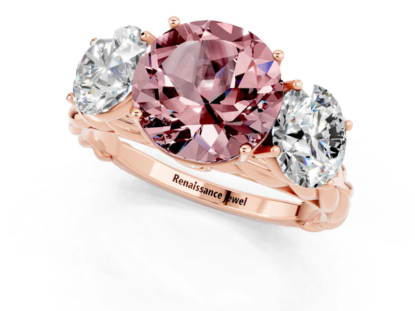 Rose gold Three-Stone Round Cut Morganite Braided Band Ring with Four-Prong Setting