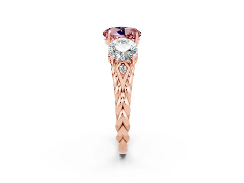 Rose gold Three-Stone Round Cut Morganite Braided Band Ring with Four-Prong Setting_14