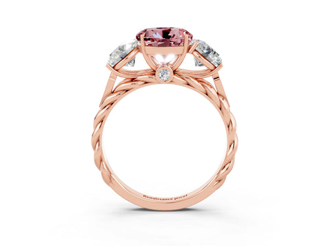 Rose gold Three-Stone Round Cut Morganite Braided Band Ring with Four-Prong Setting_15