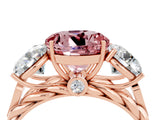 Rose gold Three-Stone Round Cut Morganite Braided Band Ring with Four-Prong Setting_16