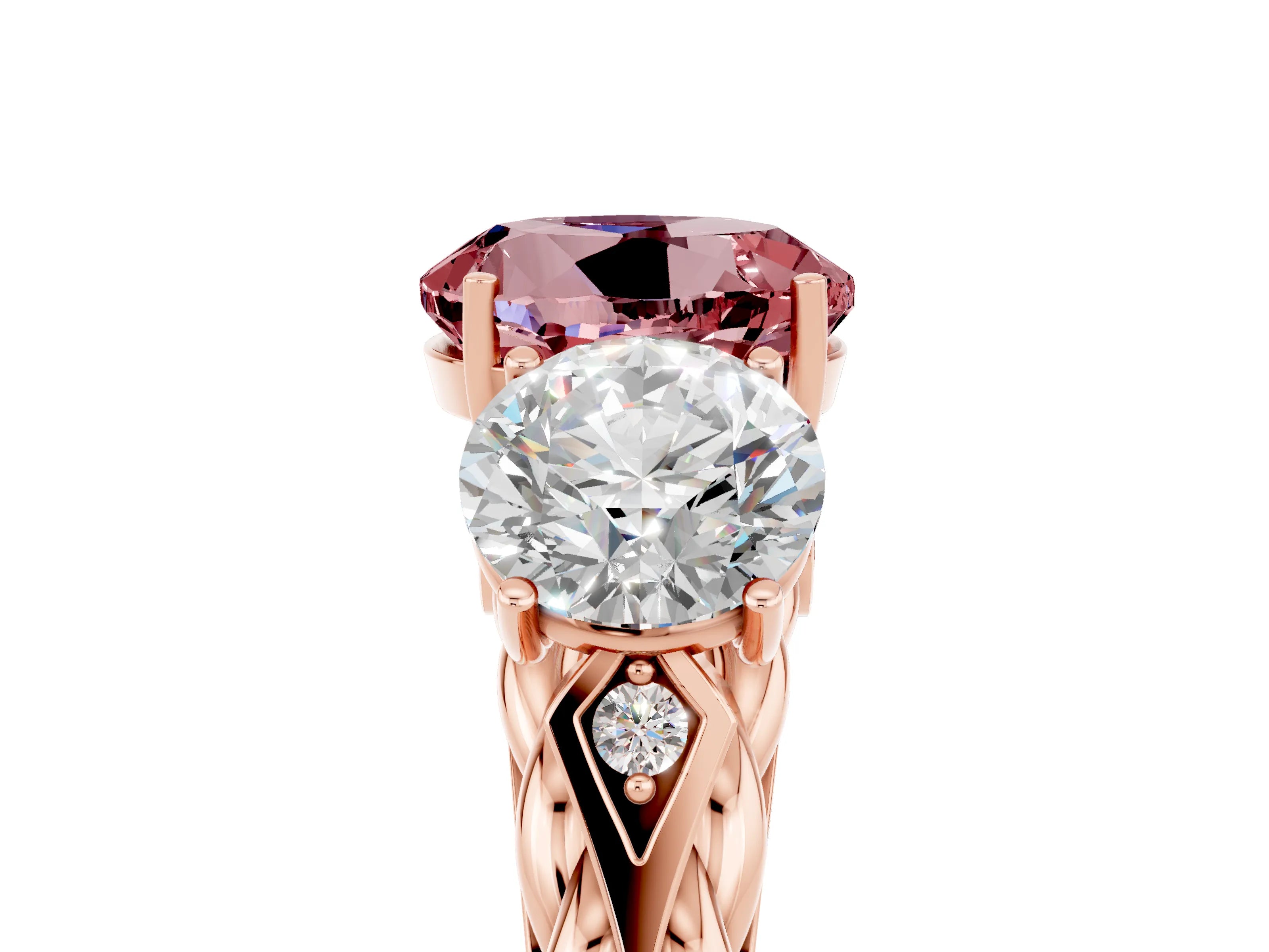 Rose gold Three-Stone Round Cut Morganite Braided Band Ring with Four-Prong Setting_17
