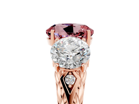 Rose gold Three-Stone Round Cut Morganite Braided Band Ring with Four-Prong Setting_17