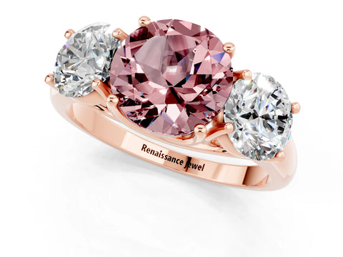 Rose gold Three-Stone Round Cut Morganite Engagement Ring with Prong Setting_1