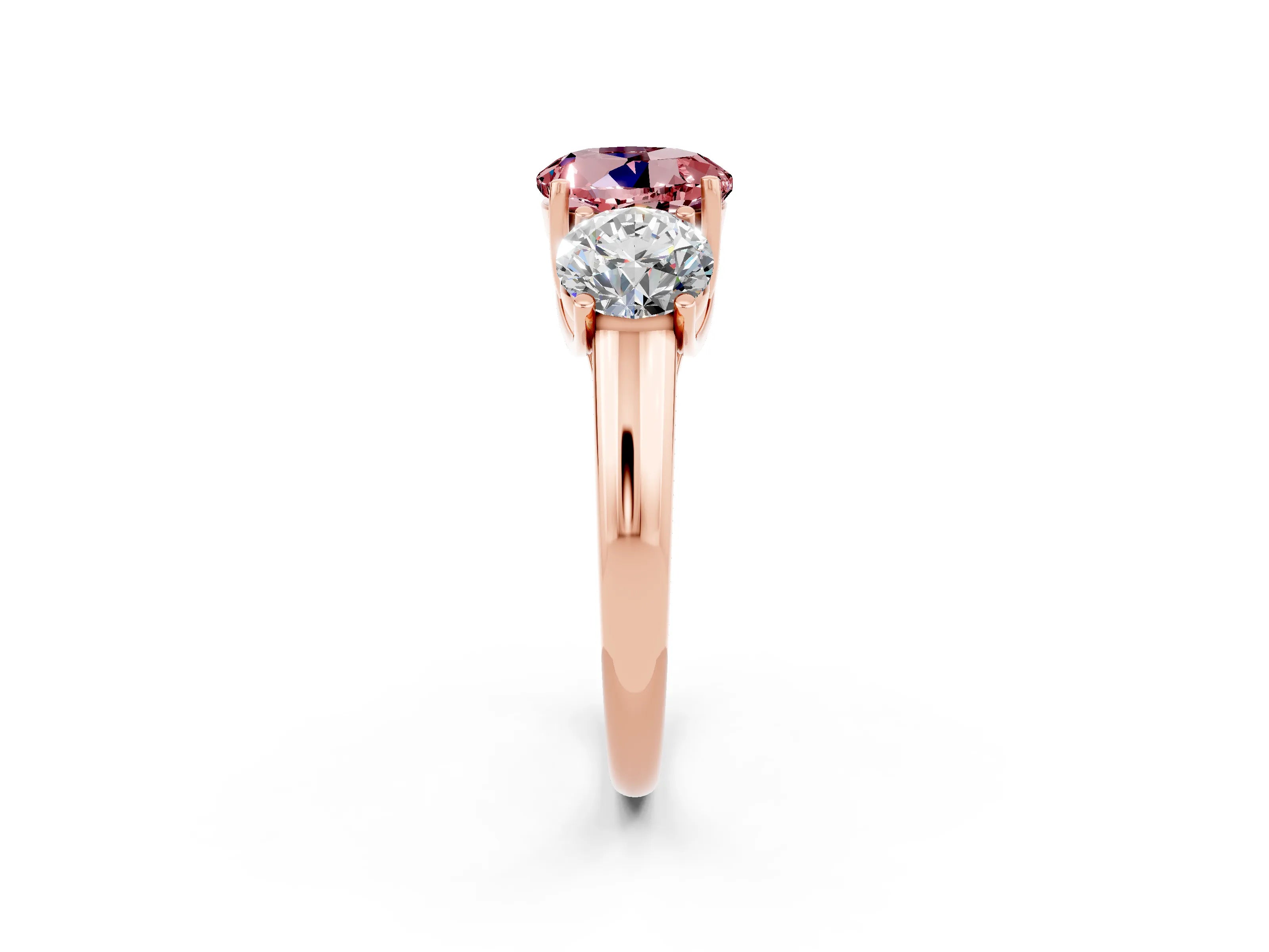 Rose gold Three-Stone Round Cut Morganite Engagement Ring with Prong Setting_2