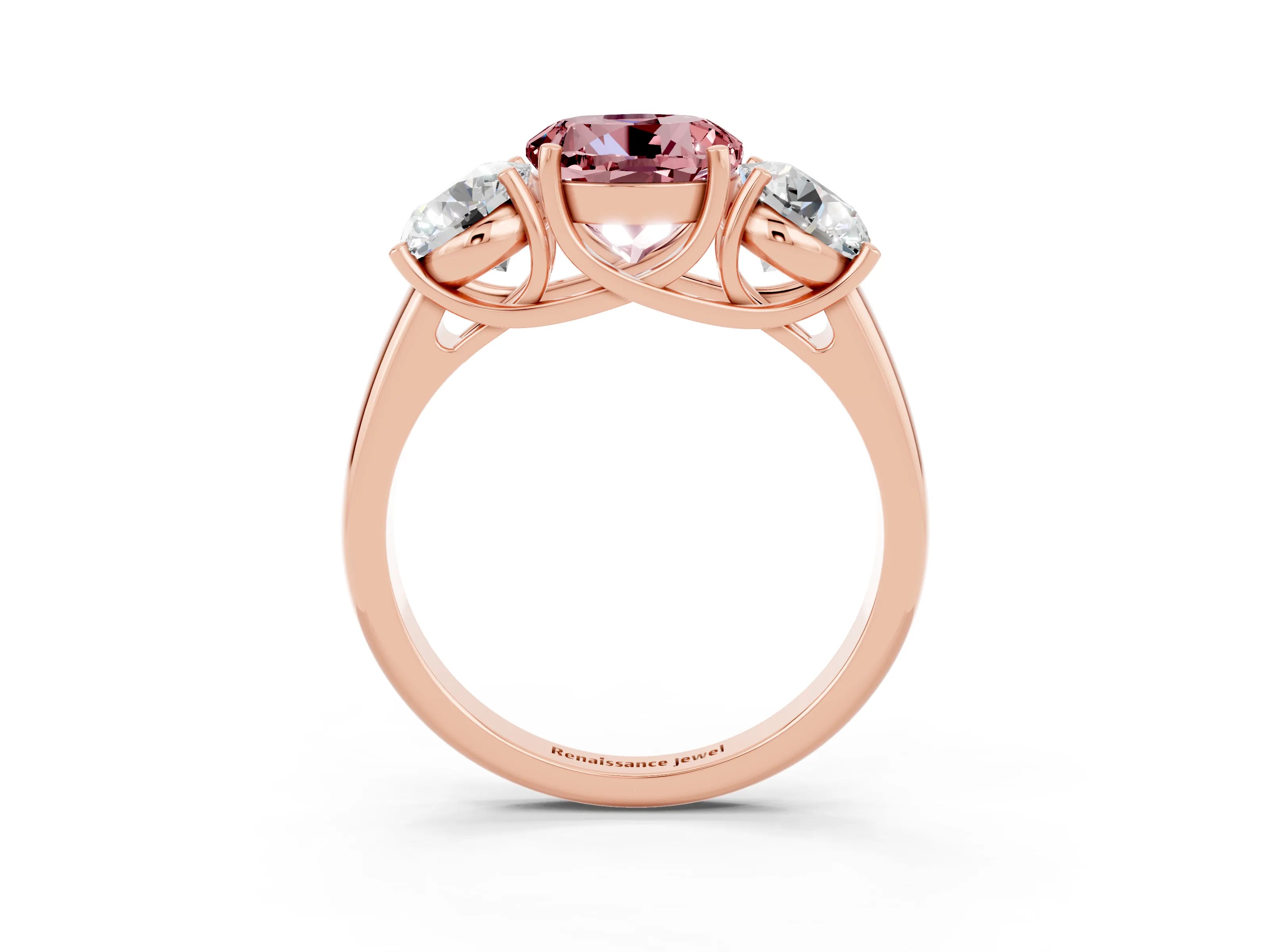 Rose gold Three-Stone Round Cut Morganite Engagement Ring with Prong Setting_3