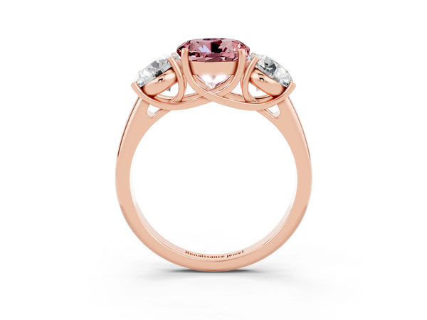 Rose gold Three-Stone Round Cut Morganite Engagement Ring with Prong Setting